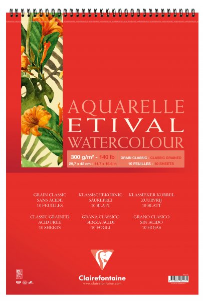 Etival Classic Grain Wirebound Watercolour Pad 300g. A3 - 10 Sheets