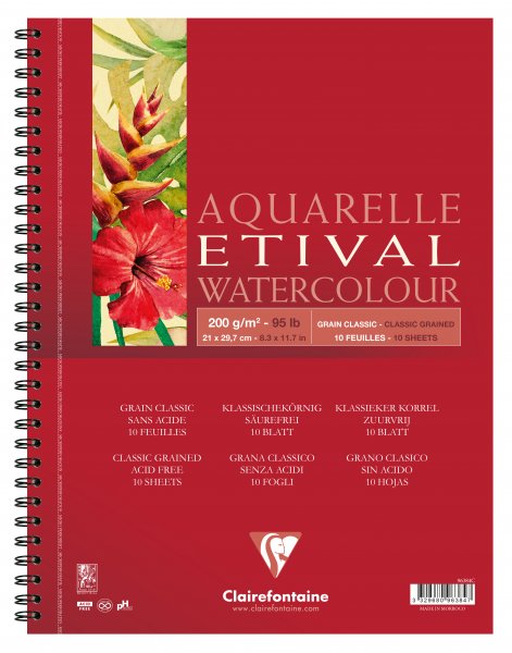 Etival Classic Grain Wirebound Watercolour Pad 200 g. A4- 10 Sheets