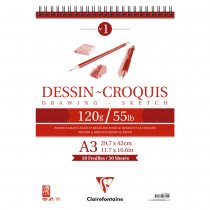 Clairefontaine Dessin-Croquis Wirebound Drawing Pad 120g. A3 - 50 Sheets