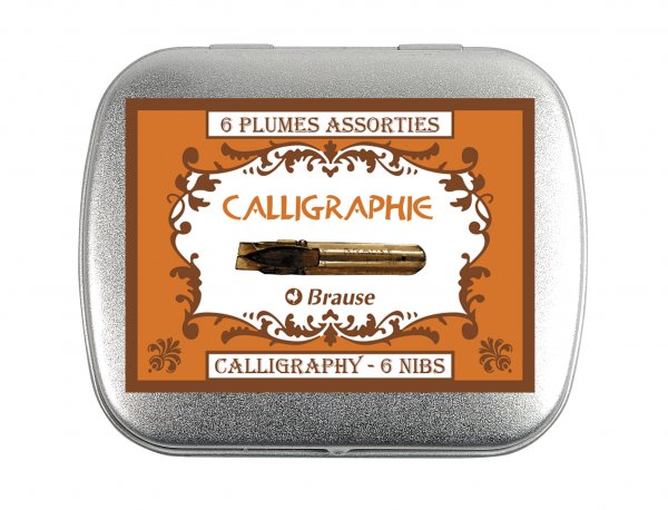 Brause Assortment 6 Calligraphy Nibs in Metal Box