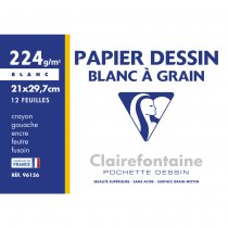 Clairefontaine Blanc à Grain Drawing Paper 224g, A4, Pouch 12 sheets.