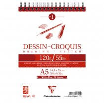 Clairefontaine Dessin-Croquis Wirebound Drawing Pad 120g. A5 - 50 Sheets
