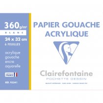 Clairefontaine Painting Paper Gouache/Acrylic 360g. 24x32 cm. Pouch 6 Sheets