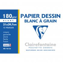 Clairefontaine Blanc à Grain Drawing Paper 180 g, A4, Pouch 12 sheets.