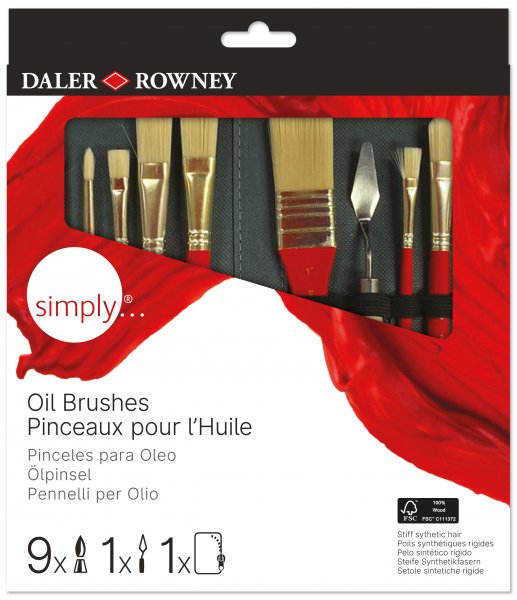 Daler Rowney Simply Oil Painting Brush Zip Case Set - 10 pcs.