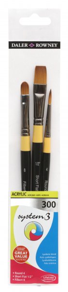 Daler-Rowney System 3 Synthetic Long-Handled Brushes 300 - 3 Pack