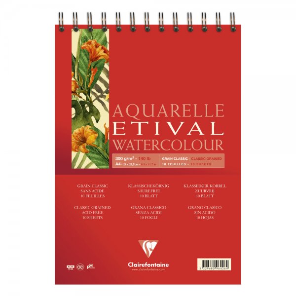 Etival Classic Grain Wirebound Watercolour Pad 300g. A4 - 10 Sheets