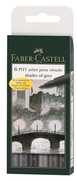 Faber-Castell India Ink PITT Artist Pen Brush Greys - 6 Pack