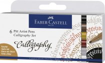 Faber-Castell Pitt Artist Pen Calligraphy India Ink Pen Set C - 6 Pack