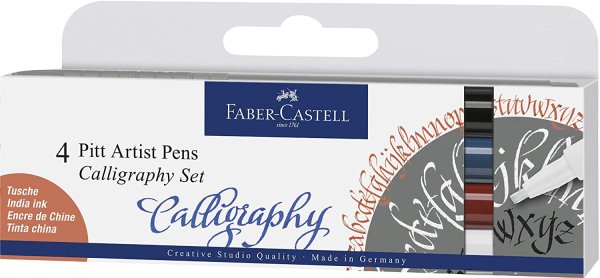 Faber-Castell Pitt Artist Pen Calligraphy India Ink Pen Set C (Classic) - 4 Pack