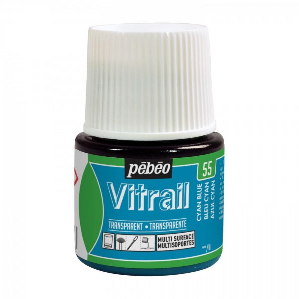 Pebeo Vitrail Transparent Glass Paint - 55 Cyan Blue