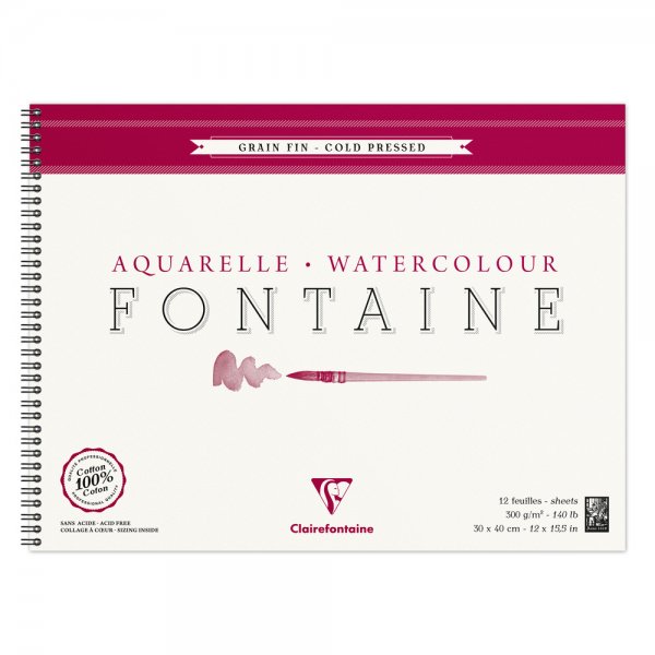 Fontaine Wirebound Watercolour Pad 300 g. 30x40 - 12 Sheets