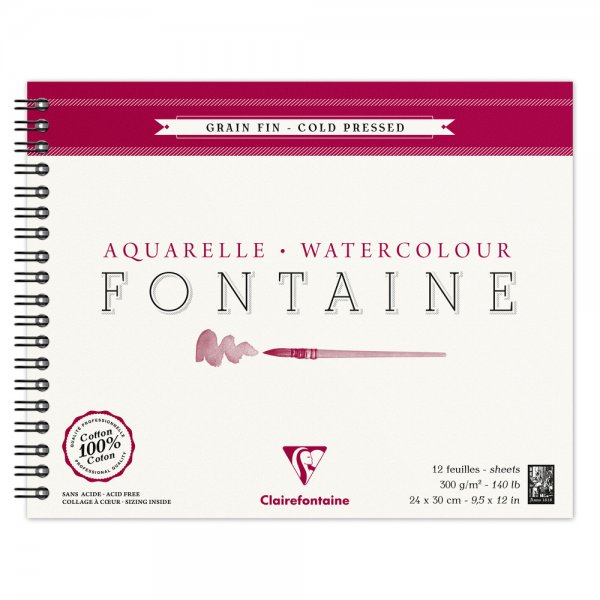 Fontaine Wirebound Watercolour Pad 300g. 24x30 - 12 sheets