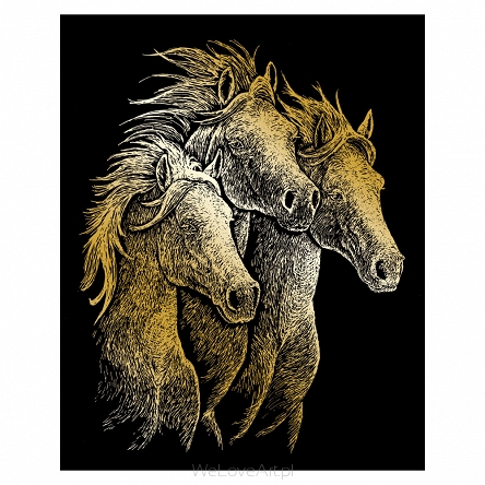 Gold Foil Engraving Art A4 - Horses