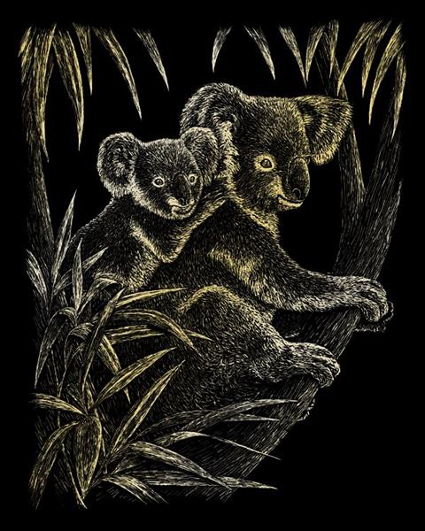 Gold Foil Engraving Art A4 - Koala Bears