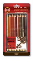 Koh-i-Noor Polycolor Artist's Colouring Pencils - Brown Line 12 col.