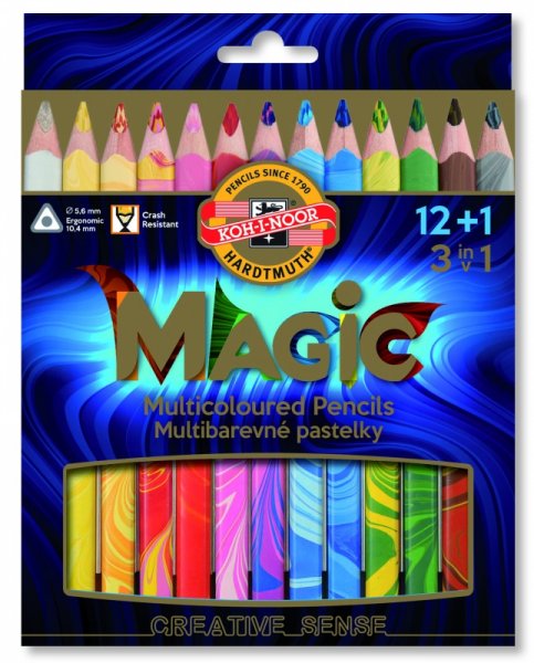 Koh-i-Noor Jumbo Triangular MAGIC Coloured Pencils 12+1 Colours