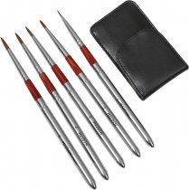 Meeden 5 Pc Retractable Round Pointed Travel Brushes Set with Mini Leather Case.