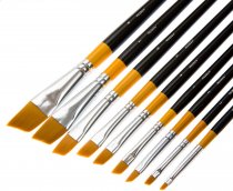 Meeden Angled Golden Nylon Long-handled Paint Brushes - Pack of 9
