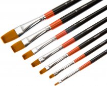 Meeden Flat Golden Nylon Long-handled Paint Brushes - Pack of 7