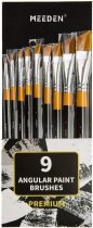 Meeden Angled Golden Nylon Long-handled Paint Brushes - Pack of 9