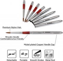 Meeden 5 Pc Retractable Round Pointed Travel Brushes Set with Mini Leather Case.