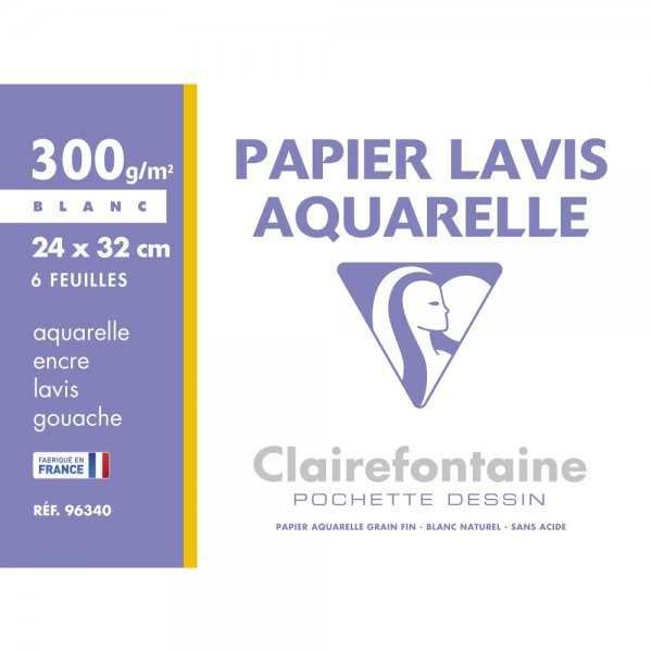 Clairefontaine Aquarelle & Ink Paper 300g. 24x32 cm. Pouch 6 Sheets