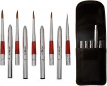 Meeden 5 Pc Retractable Round Pointed Travel Brushes Set with Mini Leather Case.
