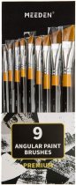 Meeden Angled Golden Nylon Long-handled Paint Brushes - Pack of 9