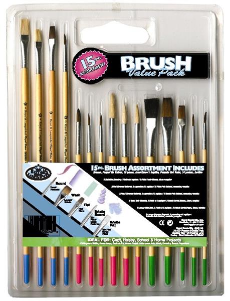 R&L Assorted Natural Hair Brush Set - 15 Pack