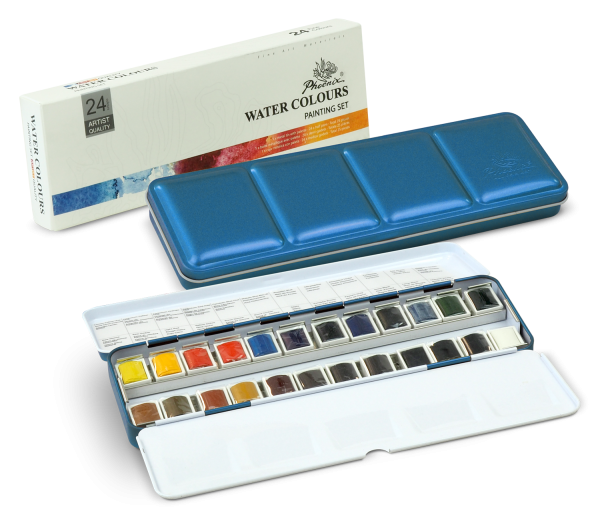 Phoenix Watercolour Pans Metal Box Set - 24 Pack