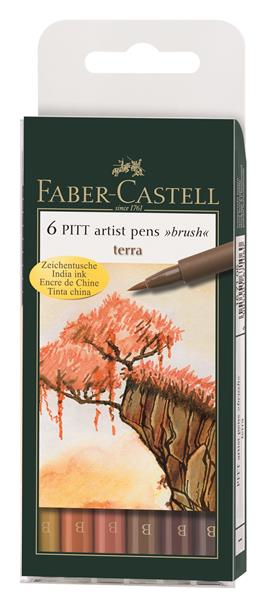 Faber-Castell India Ink PITT Artist Pen Brush 'Terra' - 6 Pack