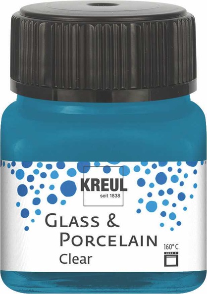 Kreul Glass & Porcelain Paint Clear 20 ml - Transparent Cyan Blue