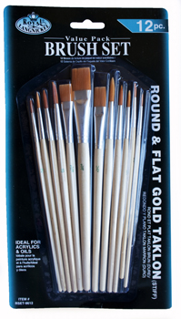 R&L Assorted Gold Taklon Short Handle Brush Set (Stiff) - 12 Pack
