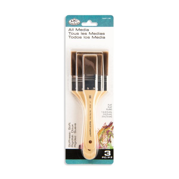R&L Brown Taklon Flat Brush Set (Firm) - 3 Pack