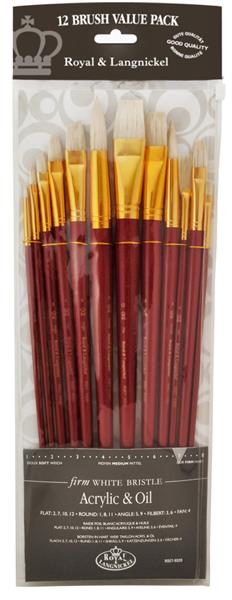 R&L Long-handled White Bristle Brush Set (Firm) - 12 Pack