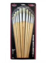 R&L White Bristle Round Brush Set (Stiff) - 12 Pack