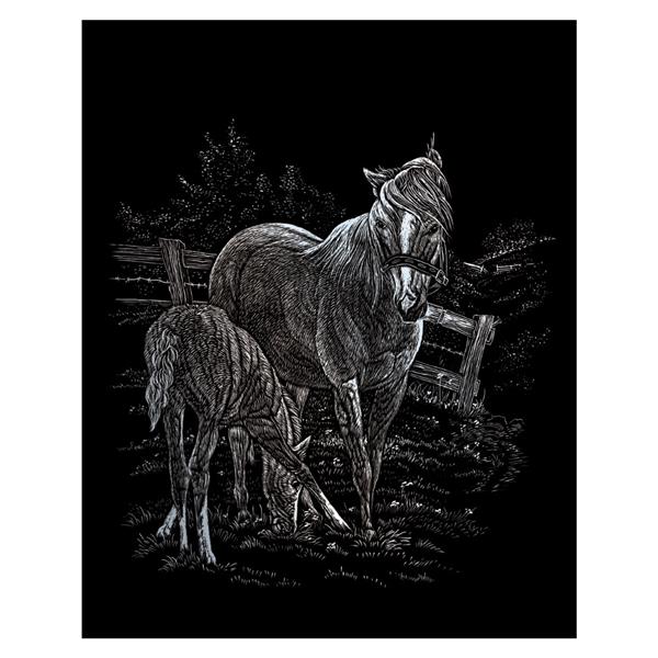 R&L Silver Foil Engraving Art A4 - Mare & Foal