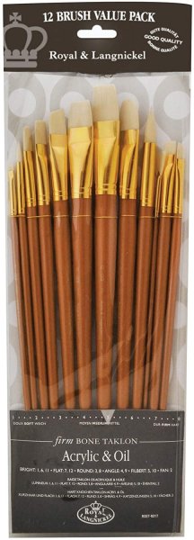 R&L Long-handled Ivory Taklon Brush Mixed Set (Firm) - 12 Pack (B)