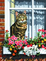 R&L Malen Nach Zahlen, Leinwandserie A4 - 11 Katze im Fenster