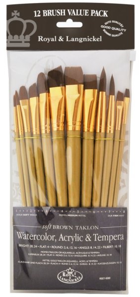 R&L Short-handled Brown Taklon Brush Set (Soft) - 12 Pack (A)