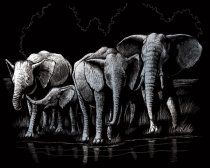 R&L Silver Foil Engraving Art A4 - Elephant Herd