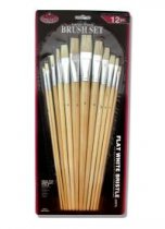 R&L White Bristle Flat Brush Set (Stiff) - 12 Pack