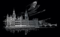 Silver Foil Engraving Art A3 - Big Ben & Parliament
