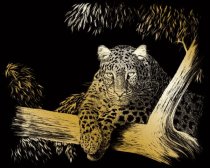 Gold Foil Engraving Art A4 - Leopard in Tree