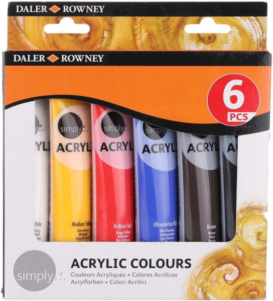 Daler Rowney Simply Acrylic Paint Set - 6 x 75 ml Tubes