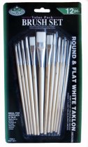 R&L Assorted White Taklon Short Handle Brush Set (Medium) - 12 Pack