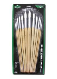 R&L White Taklon Round Brush Set (Medium) - 12 Pack