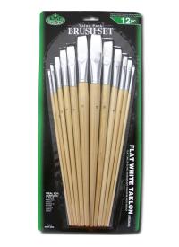 R&L White Taklon Flat Brush Set (Medium) - 12 Pack