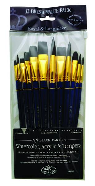 R&L Short-handle Black Taklon Brush Set (Soft) - 12 Pack (B)